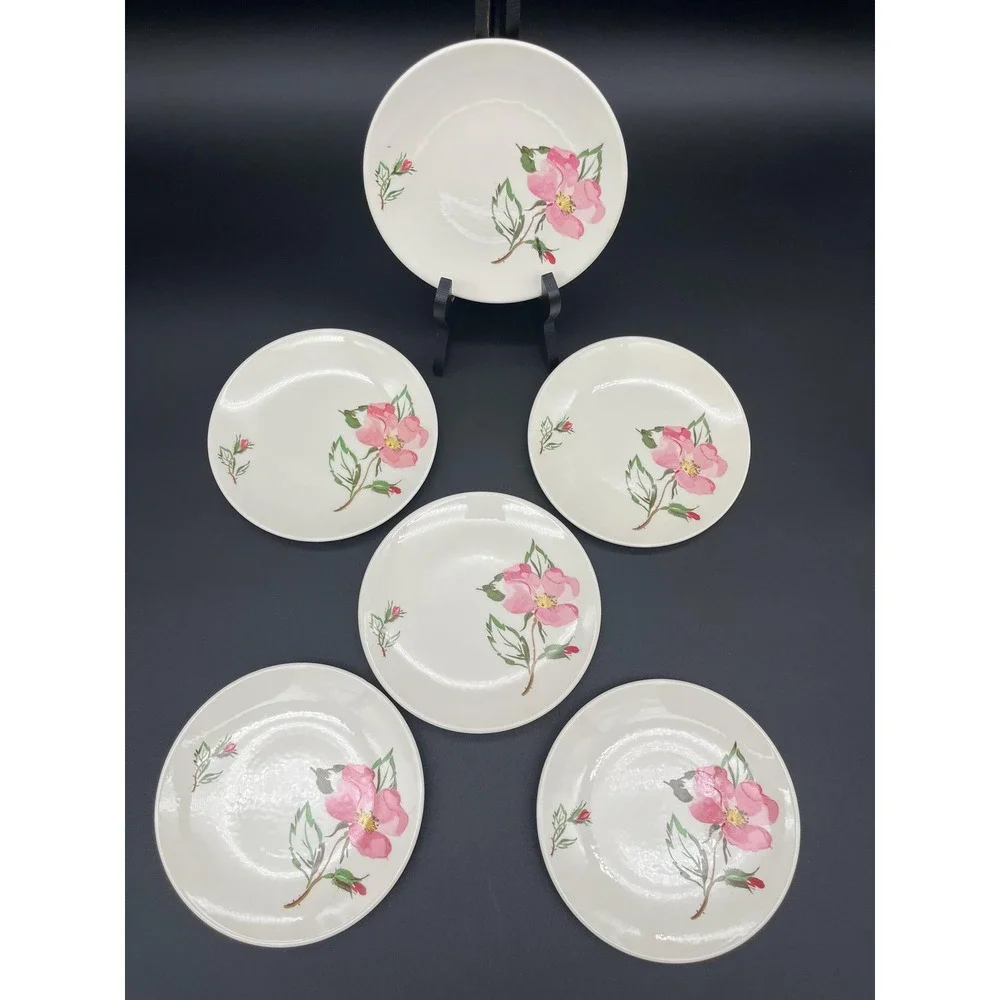 Knowles China Sweetbriar Bread and Butter Plate Set 6 Pieces Pink Roses Dinner